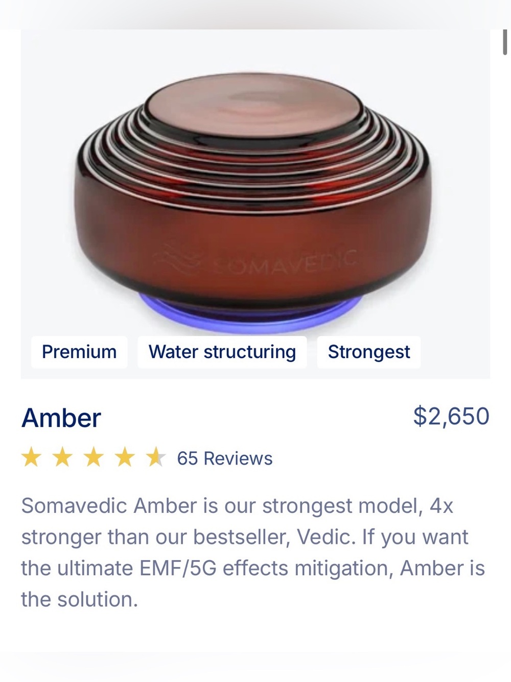 Somavedic Amber EMF Home Protection and Energy Synchronizer